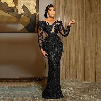 Lace appliques crystal beaded party dress