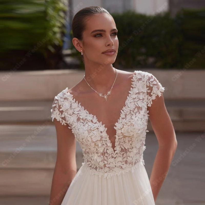 Elegant V-Neck Women's Wedding Dress