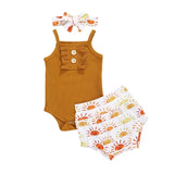 Leopard Print Short Sleeve Romper 3pcs Outfit Set