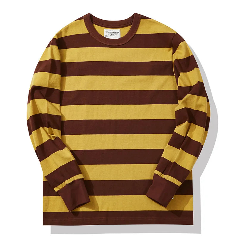 Polyester Vintage Striped Long Sleeve T-Shirt
