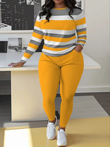 Casual O-Neck Long Sleeve Top and Long Pants Set