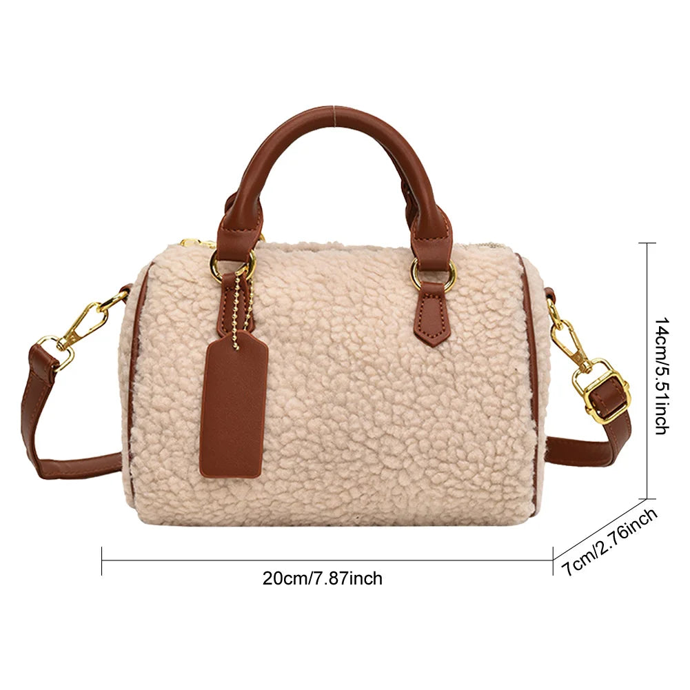 Ladies plush top handle clutch handbag