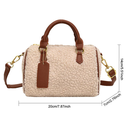 Ladies plush top handle clutch handbag