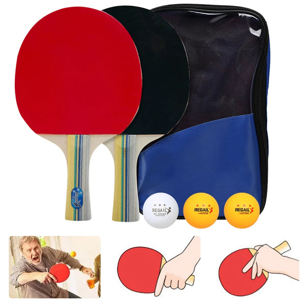 Professional Table Tennis Ping Pong Paddle 2 Rackets & 3 Balls