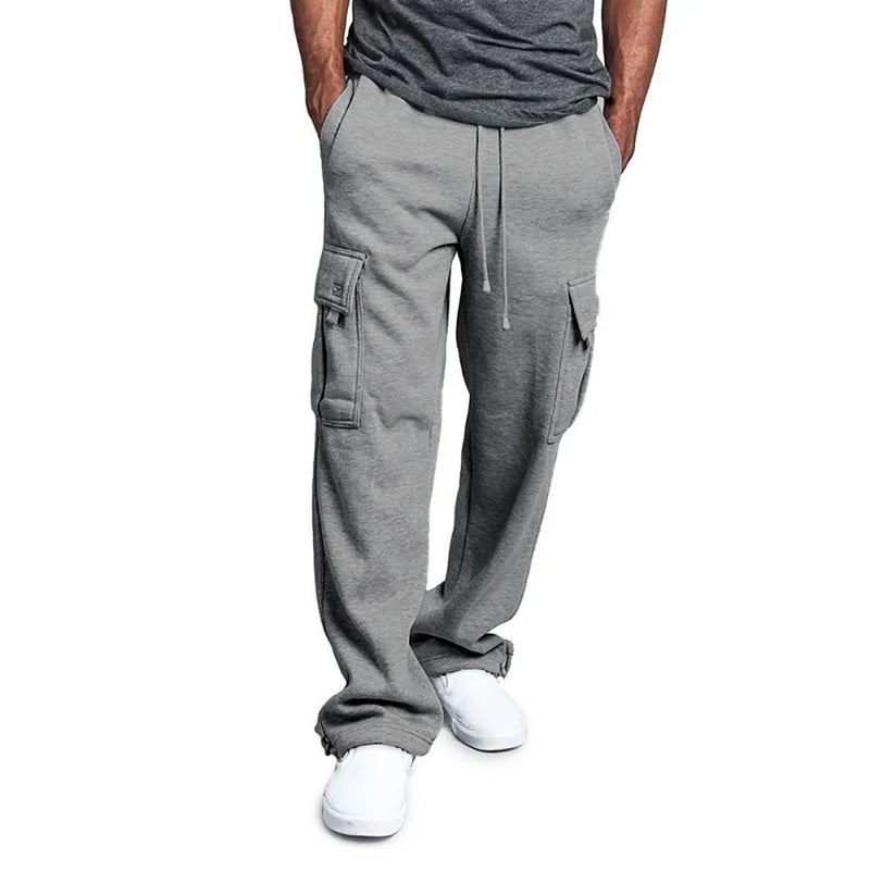 Straight Fit Drawstring Long Multi-pocket Pants