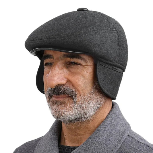 5 panels beret hat with ear flaps