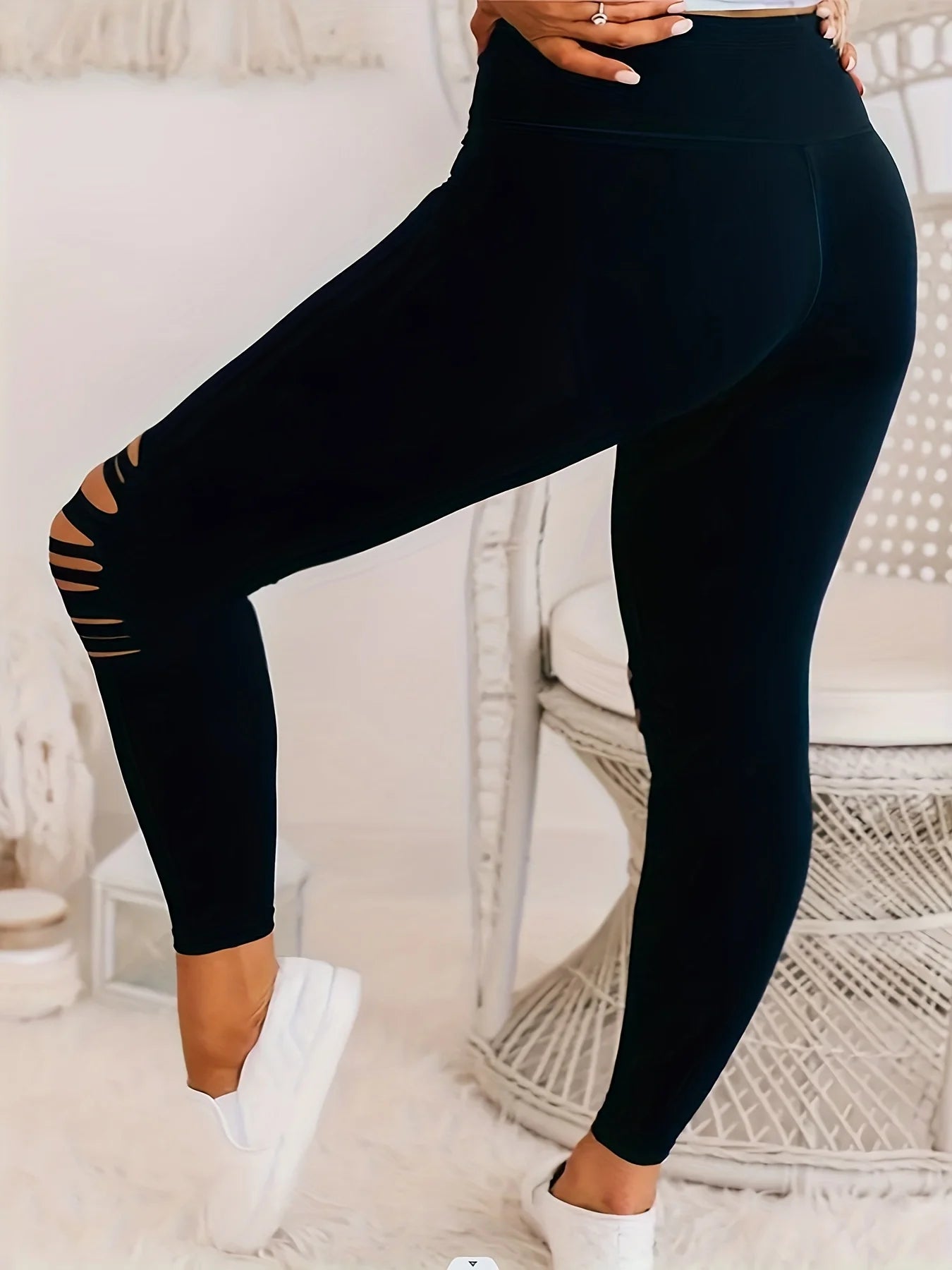 Women's ripped high elastic leggings