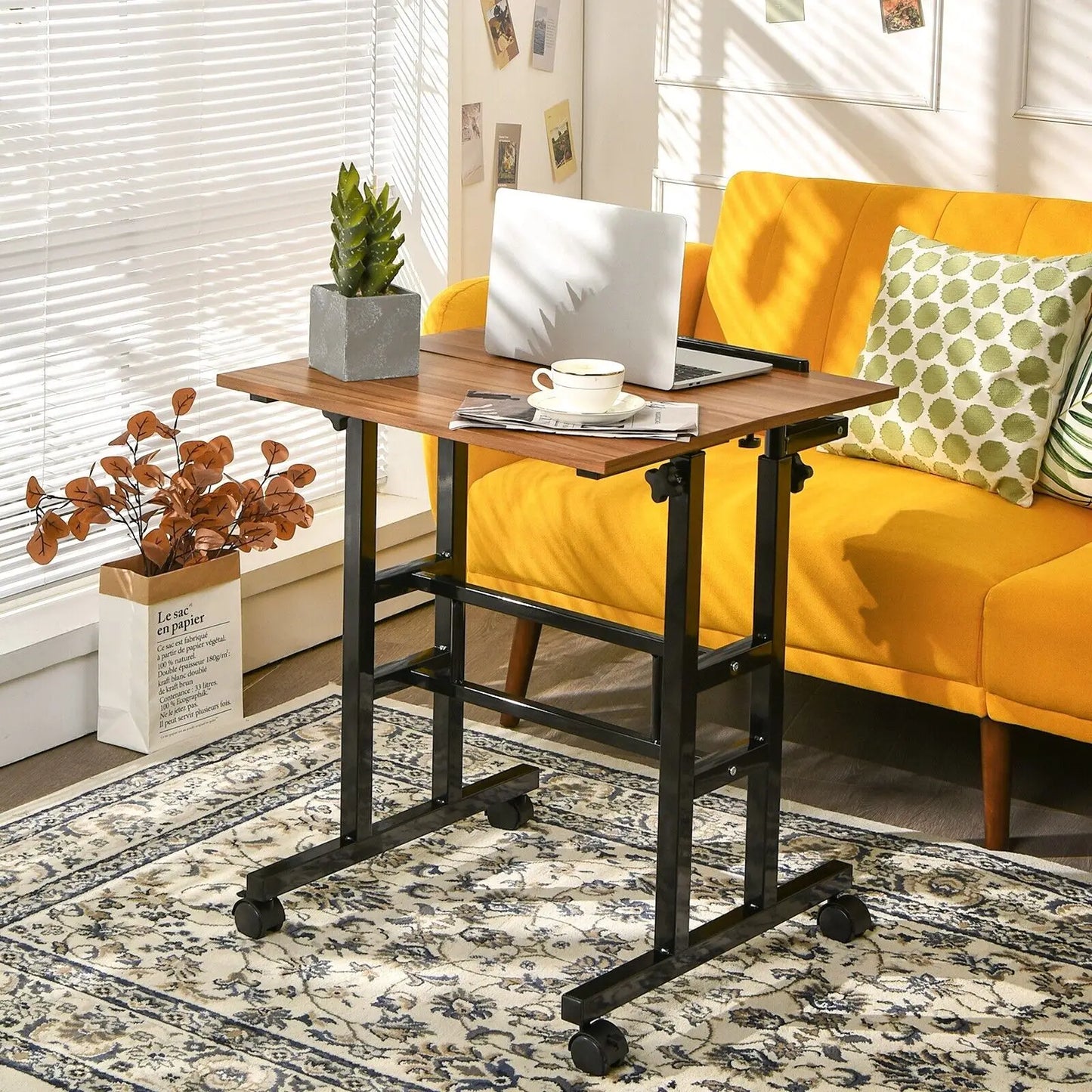 2-tier adjustable computer desk on wheels