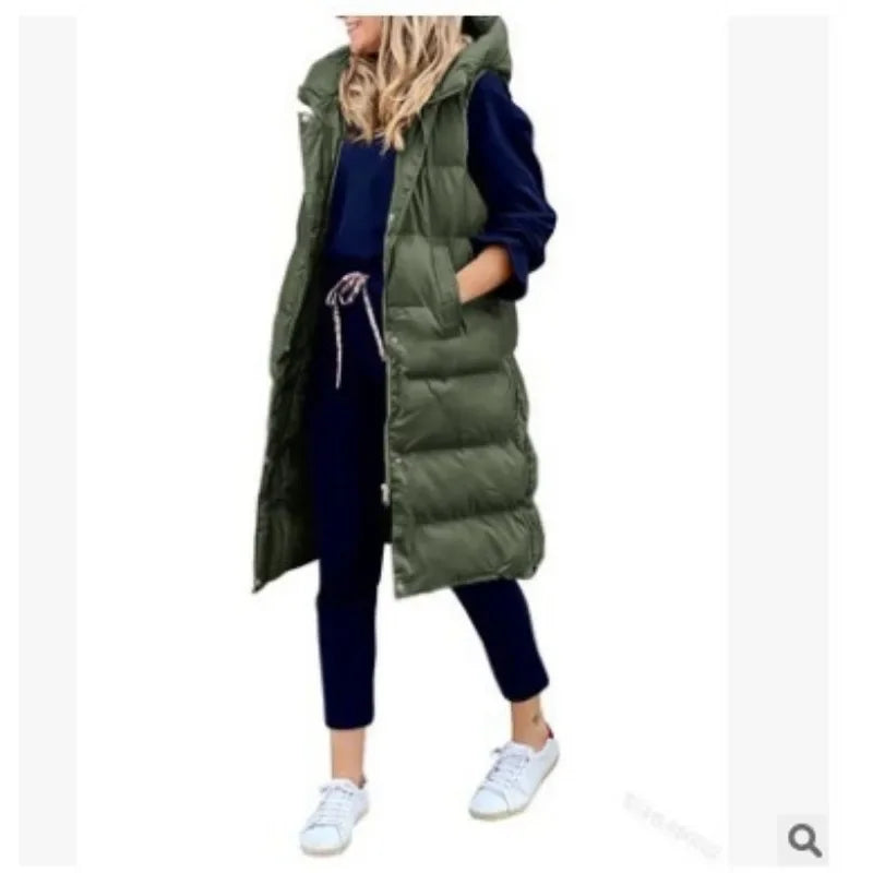 Women's solid color hooded long coat