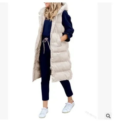 Women's solid color hooded long coat