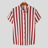 Striped Stand Collar Short Sleeve Summer Shirt