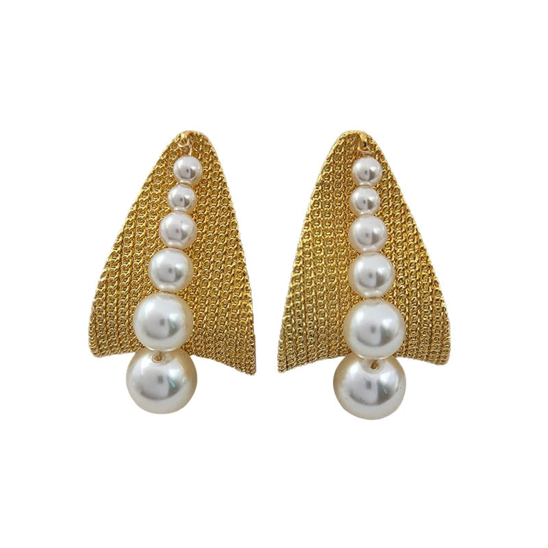 Geometric Metal Imitation Pearl Post Earrings