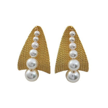 Geometric Metal Imitation Pearl Post Earrings