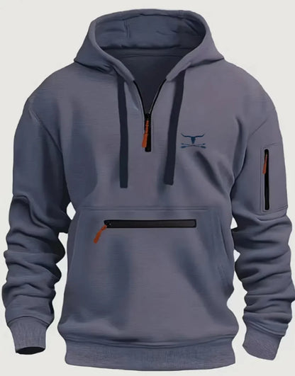 Zipper design solid color hoodie top