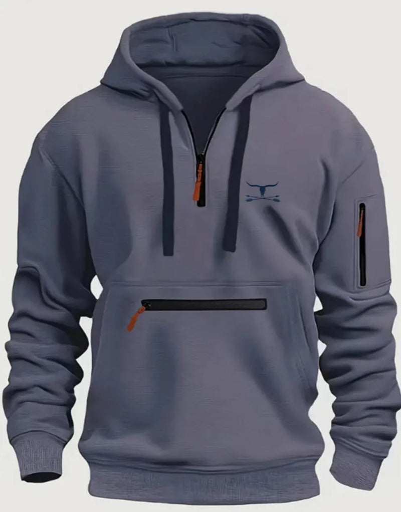 Zipper Design Solid Color Hoodie Top