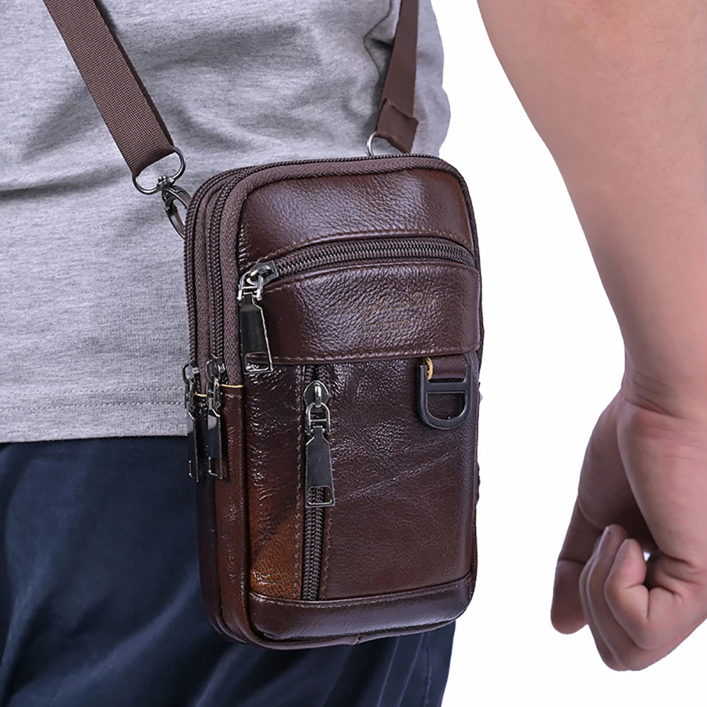 Genuine leather cowhide vintage belt pouch