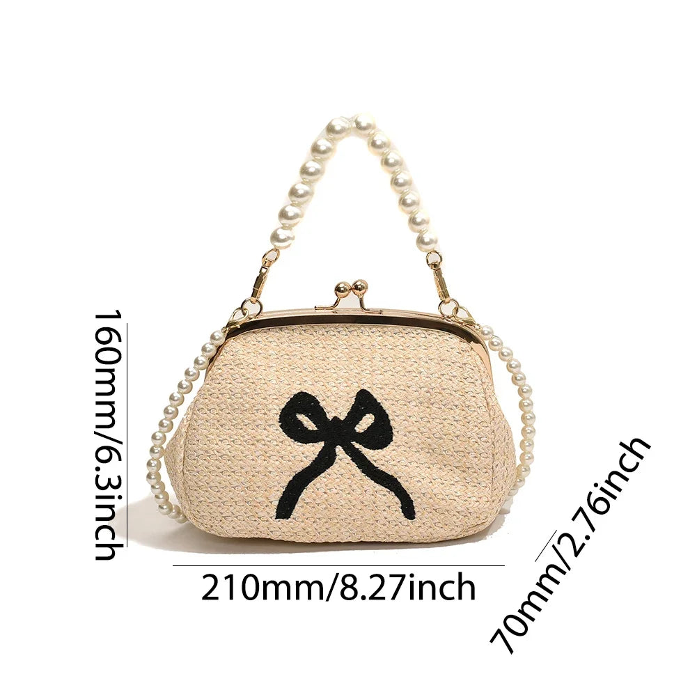 Summer straw pearl chain clutch luxury top hand bag