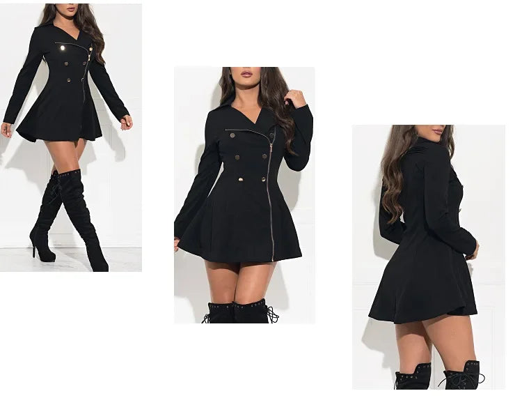 Women's zipper trench turn down collar coat