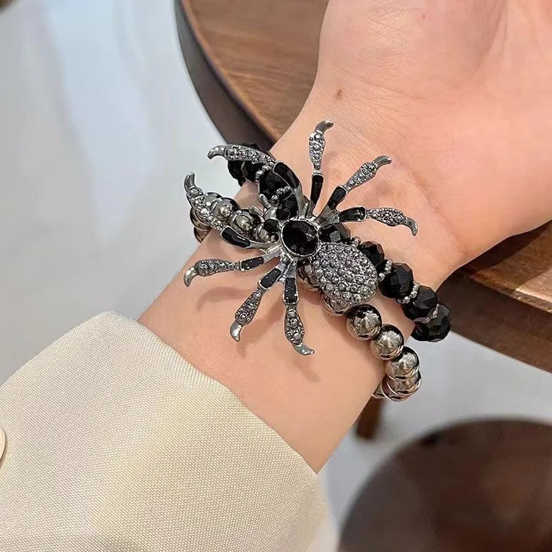 Gothic Black Spider Beads Halloween Bracelet
