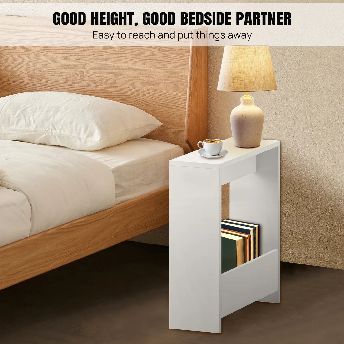 Narrow side table with storage shelf