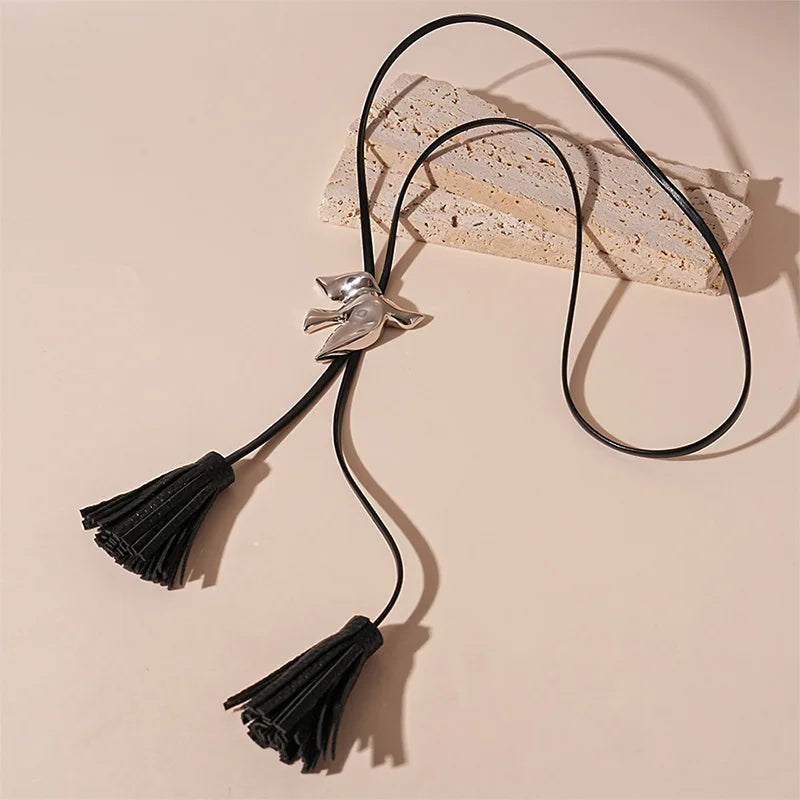PU Leather Chain Metal Peace Dove Necklace
