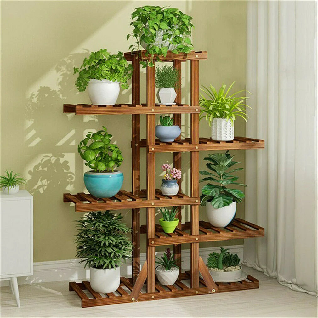 Wood plant stand corner shelf flower rack