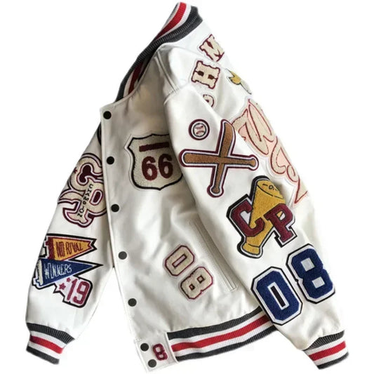 Trendy embroidery leather jacket