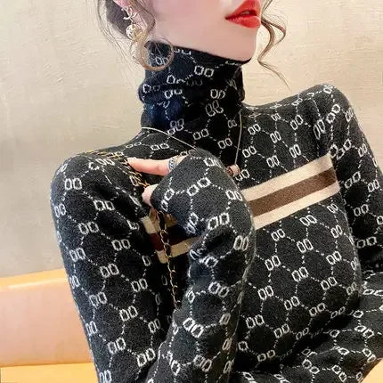 Slim turtleneck commute warm knitted pullover