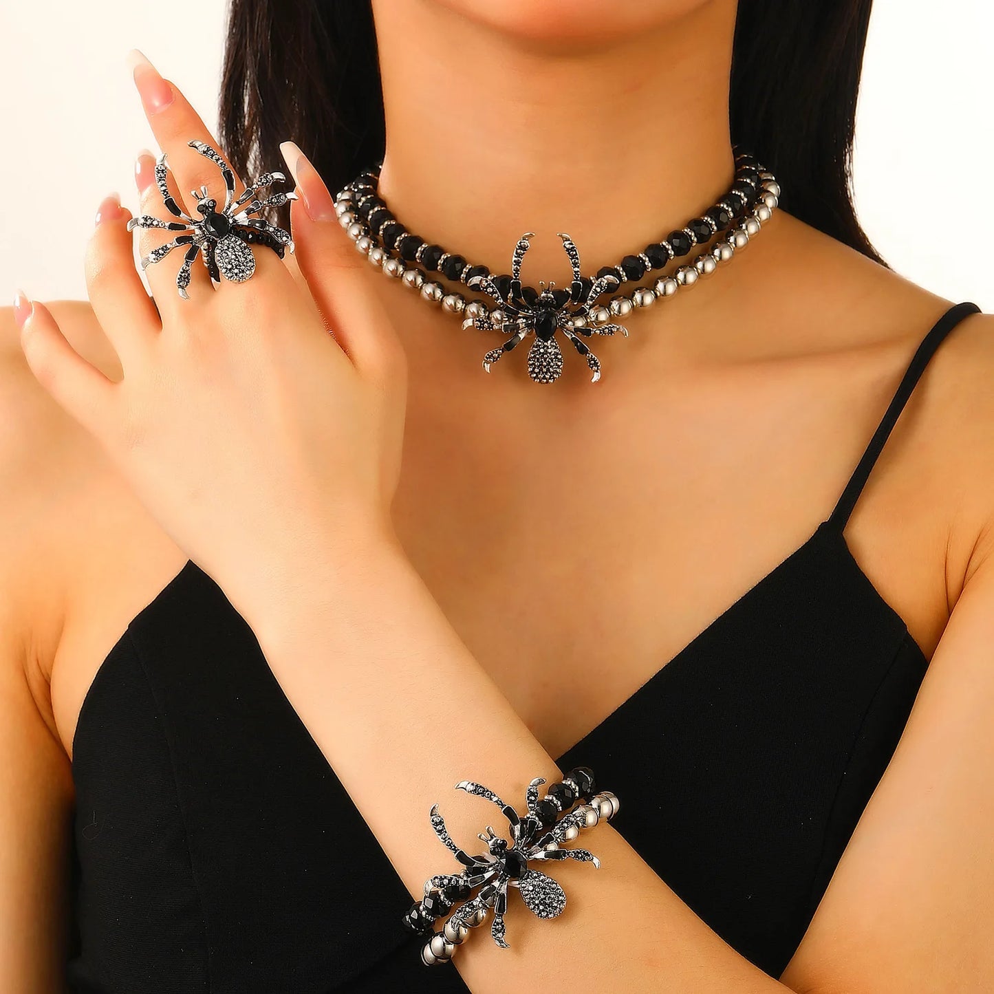 Gothic Black Spider Beads Halloween Bracelet