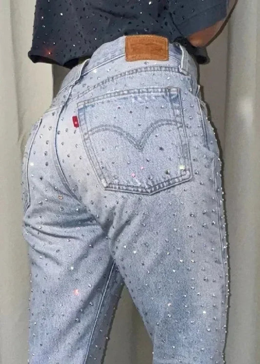 Sequins rhinestone retro fashion jeans