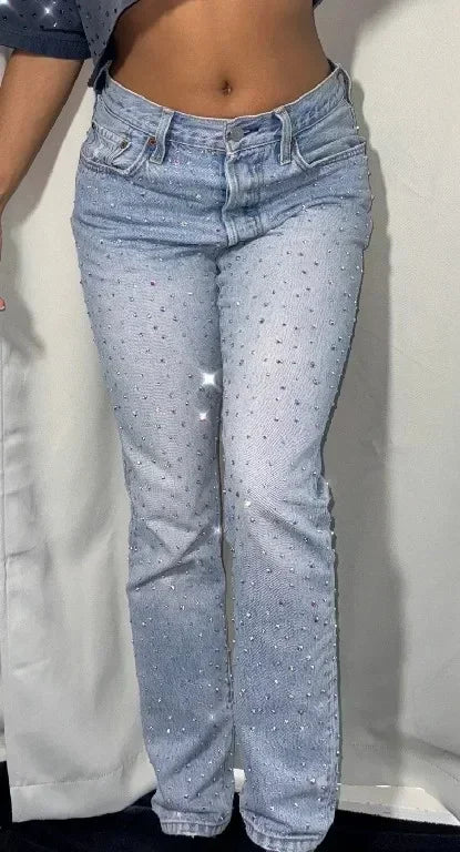 Sequins rhinestone retro fashion jeans