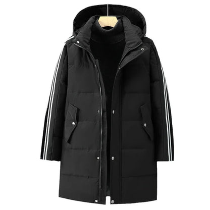 Men's hooded long duck down coat