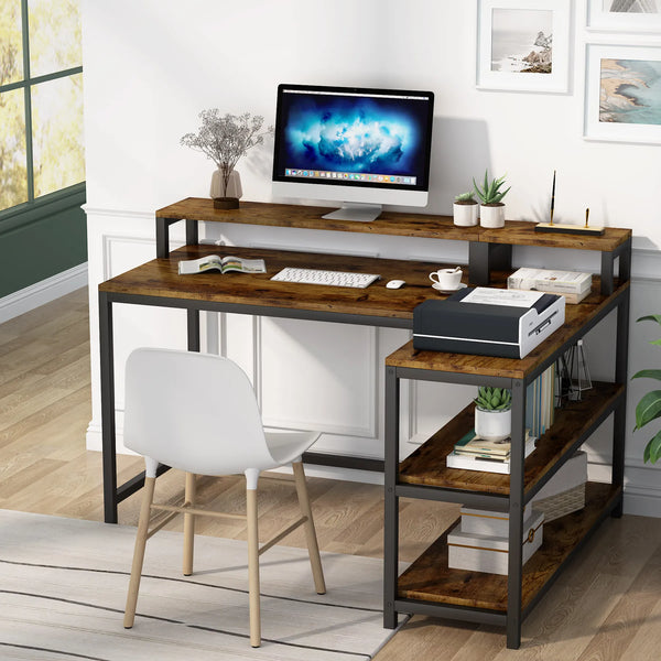Workstation Computer Desk with 3 Shelves