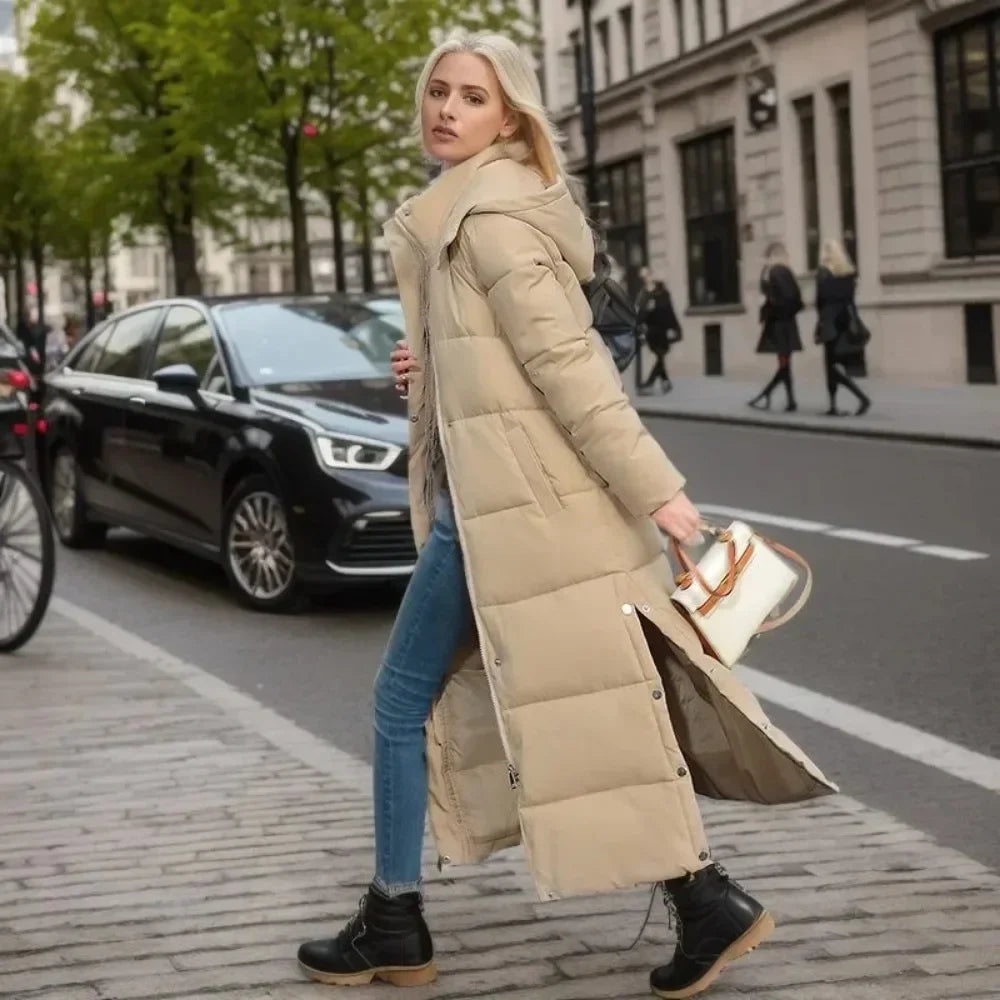 Woven block trend hooded down parkas coat