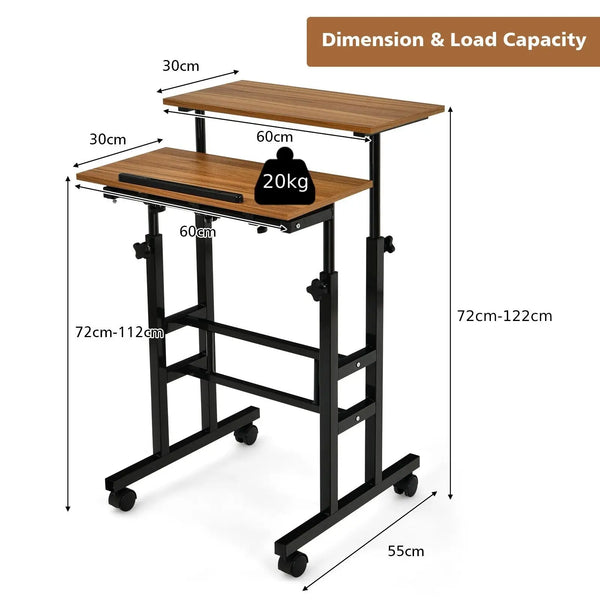 2-Tier Adjustable Computer Desk on Wheels
