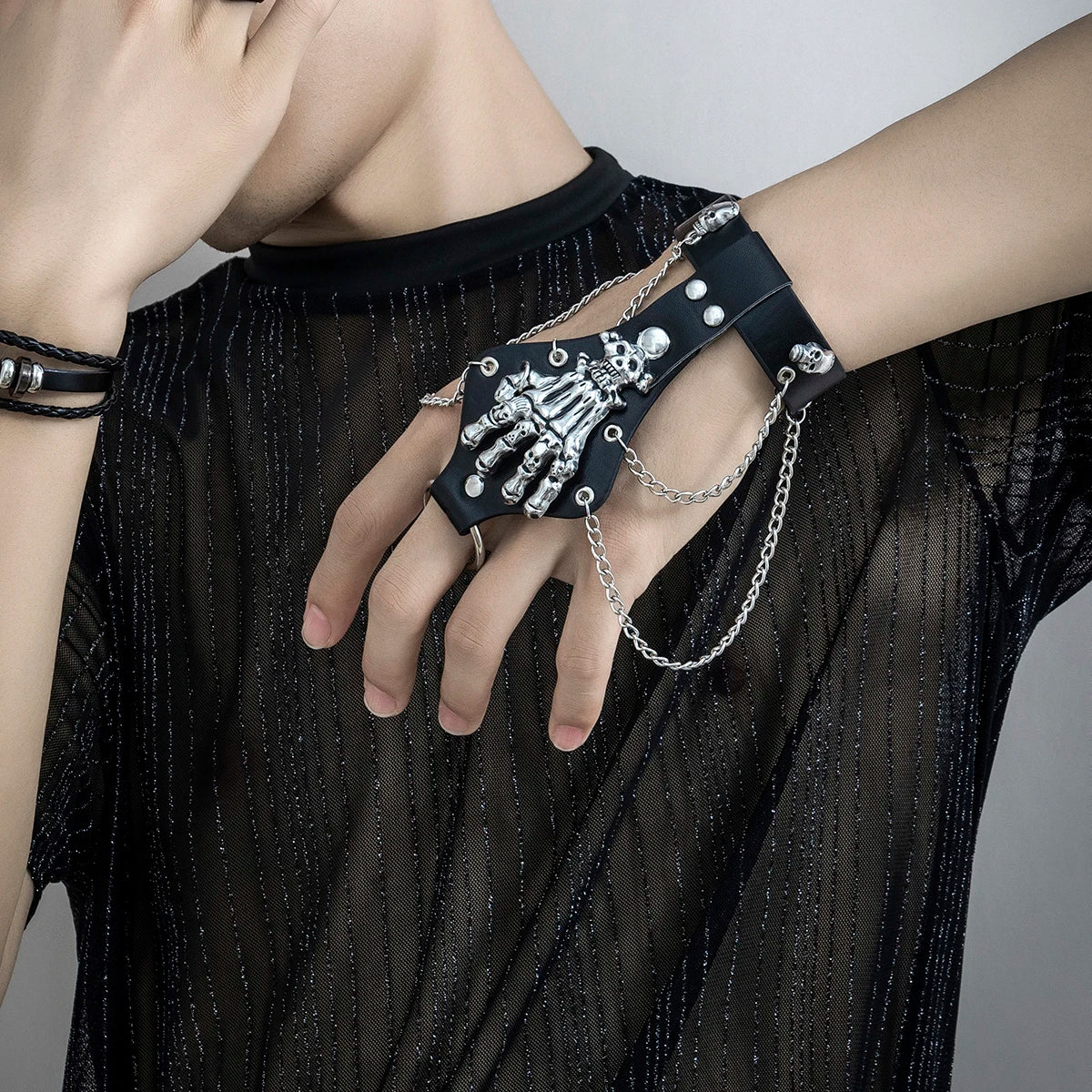 Goth PU Leather Skull Halloween Bracelets