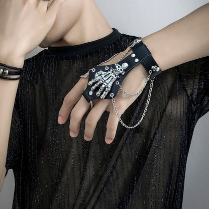 Goth PU Leather Skull Halloween Bracelets