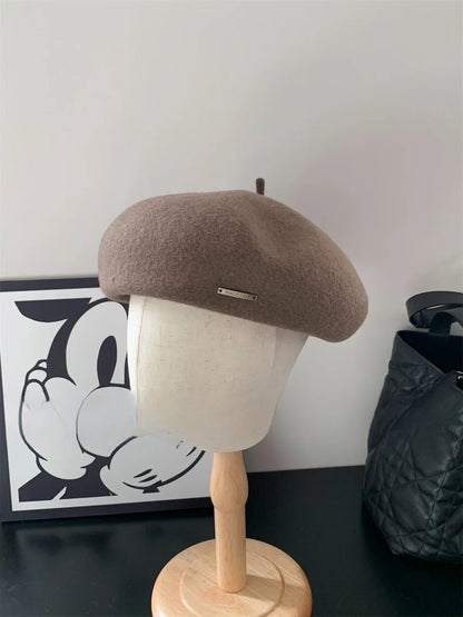 Solid wool felt fabric beret