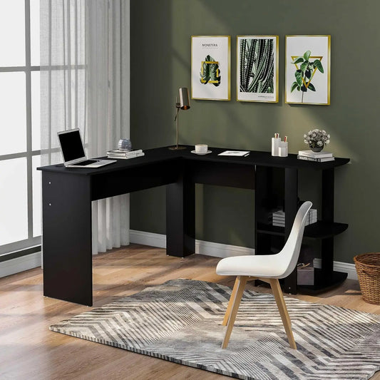 L-shaped large computer desk