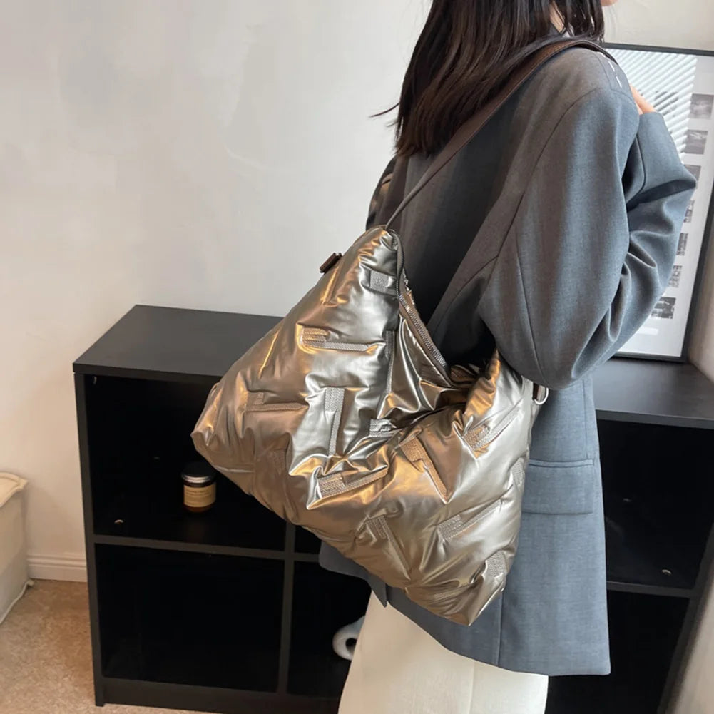 Cotton padded winter shoulder handbag