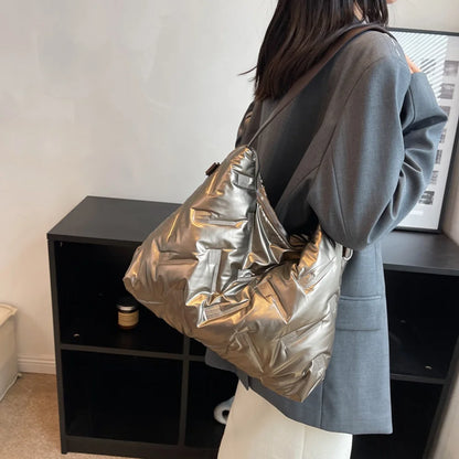 Cotton padded winter shoulder handbag
