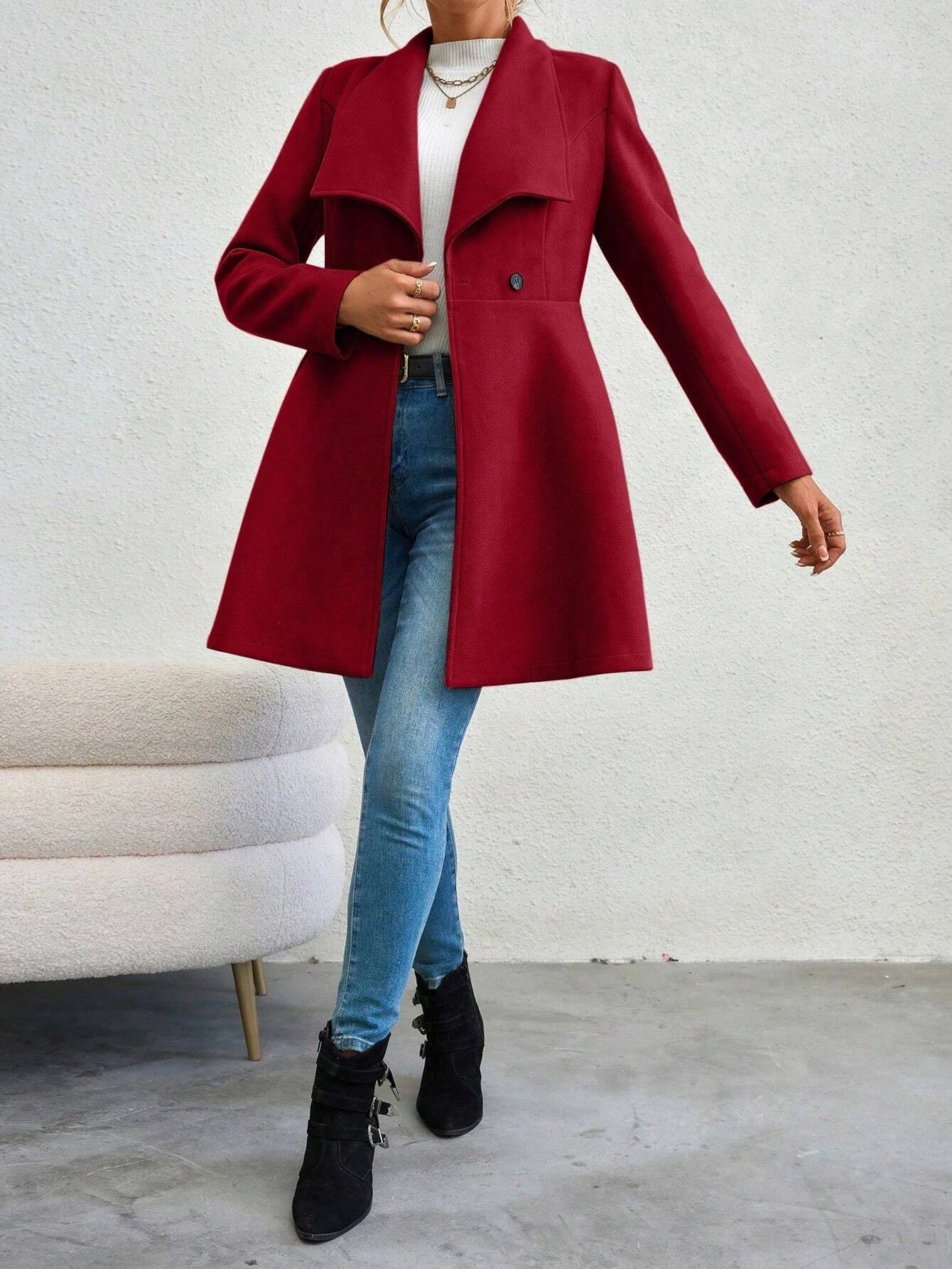 Long sleeve lapel button-up work coat