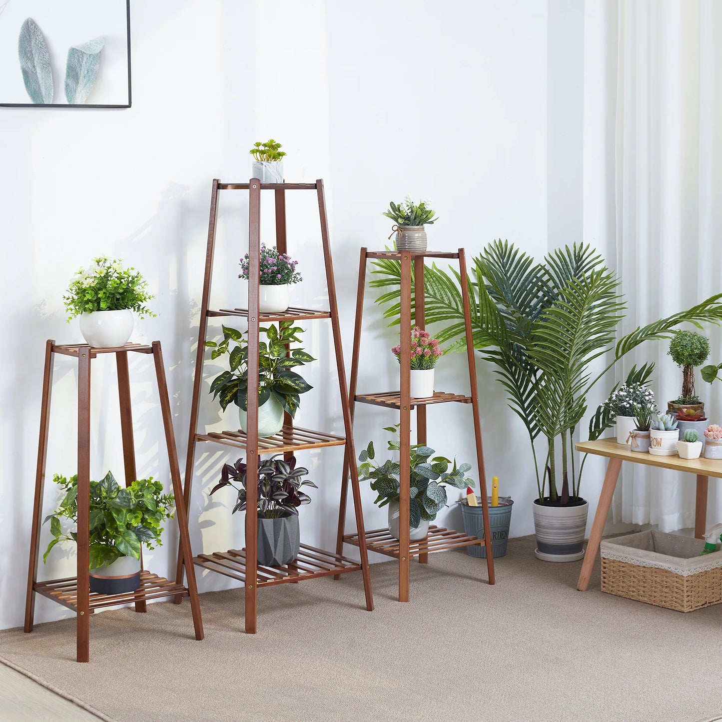 Garden vintage tall plant stand bamboo planter