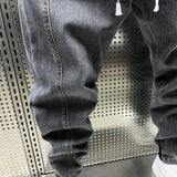Elastic Waist Trendy Cropped Slim Fit Jeans