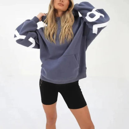 Women's letter printed long sleeved hooded pullover