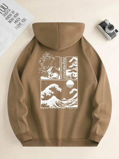Men's landscape print long sleeve hoody