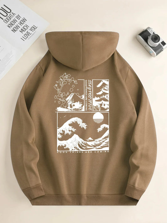 Men's landscape print long sleeve hoody