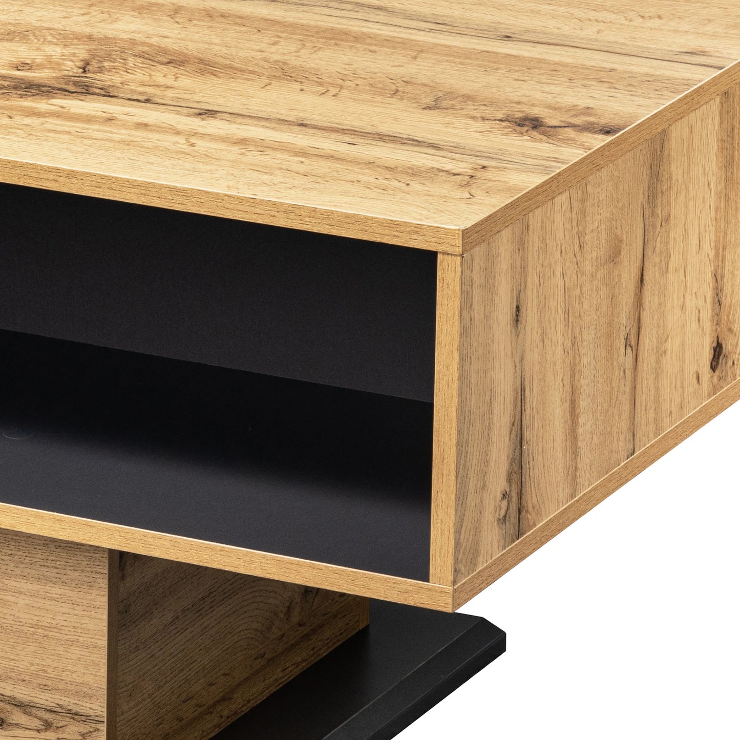 Wood grain coffee table with handle- drawer