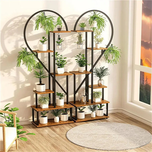 6 tier wood and metal plant flower rack