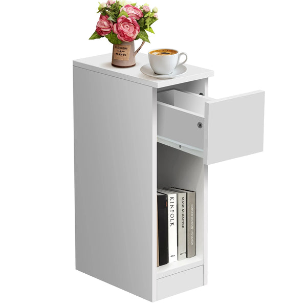 Slim Bedside Table with Shelf &Drawer